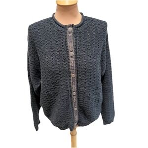Alps Women's Navy Blue Cardigan Sweater Size‎ Large Silver Buttons Nordic Alpine